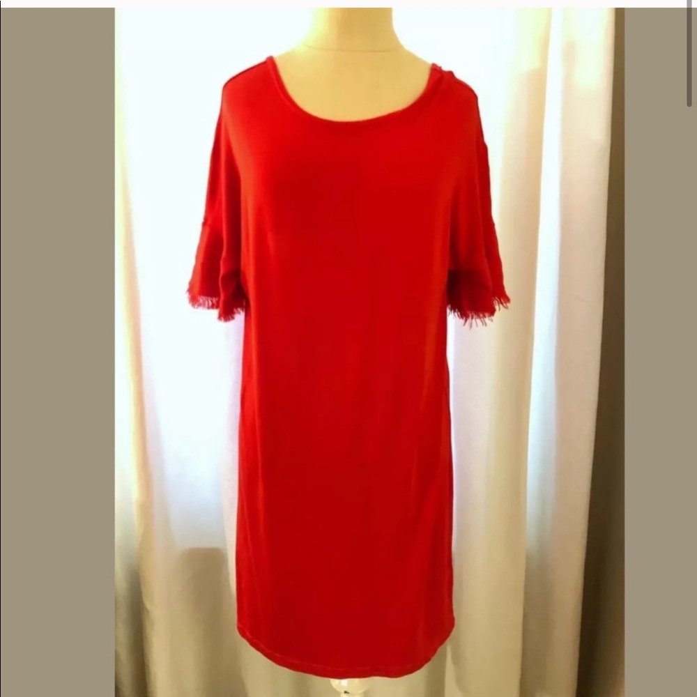 Splendid Red Jersey Fringe Sleeve Dress
